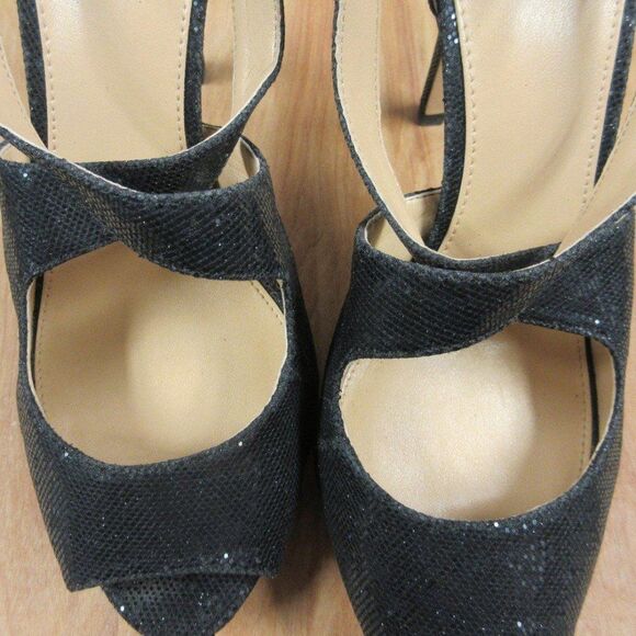 MICHAEL KORS Black Sparkle Strappy Heels Womens Sz 9 Peep Toe Glitter Sandals - Picture 10 of 12